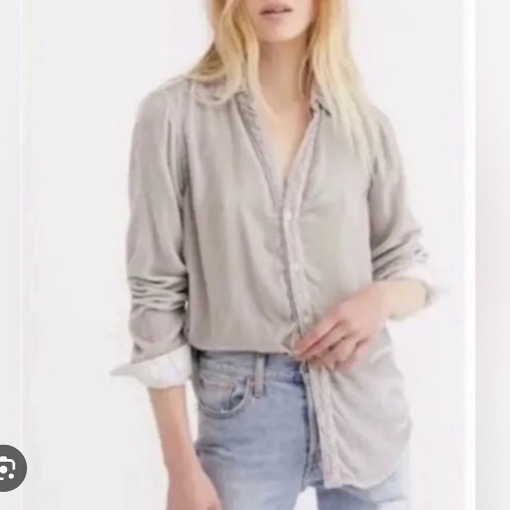 CP Shades Sloane Silk Blend Velvet Button Down in Silver Grey